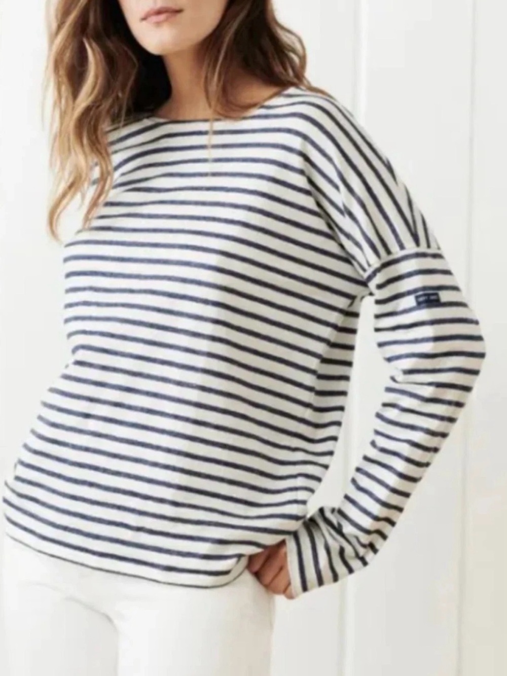 Jenni Kayne x Saint James Striped Boatneck Long-Sleeve Top Navy White Linen